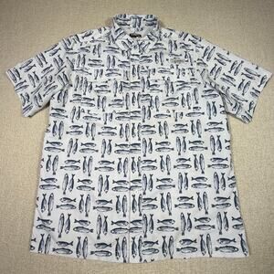 Habit Men L Fish Print Fishing Short Sleeve Vented Outdoor Performance Shirt